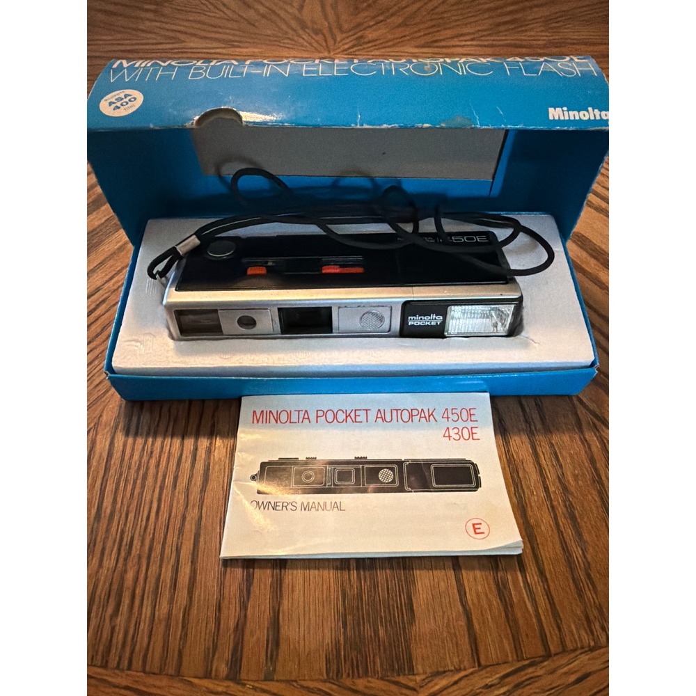 Minolta Pocket Autopak 450E 110 Film Camera with Box and Manual Vintage Flash